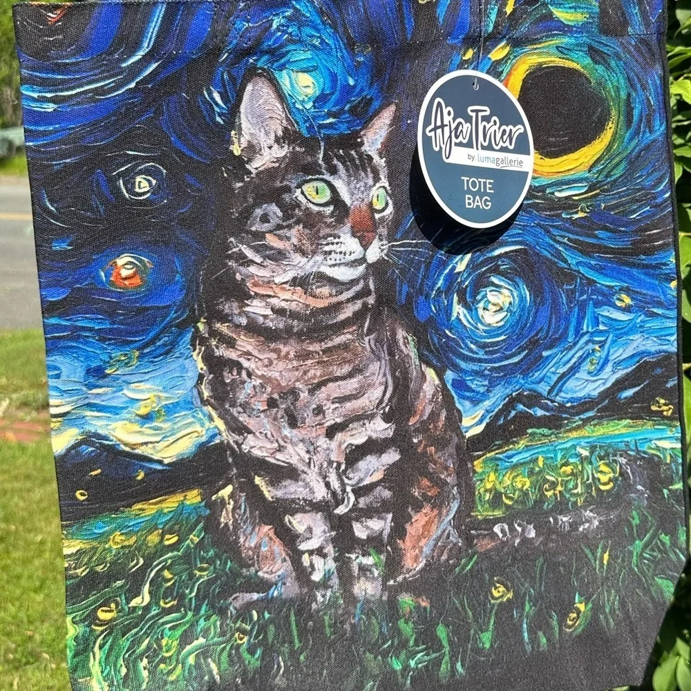 Starry Night Grey Tabby Cat  Tote Bag NWT